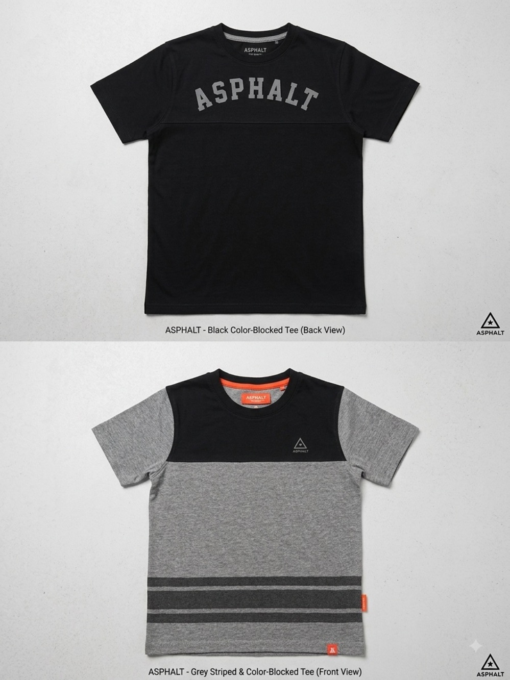 Asphalt Kids' Black & Grey Colorblock Tee with Stripe Detail